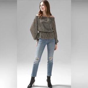 WHBM emb High-Rise Denim Destructed Straight Jeans Size 6 NWT